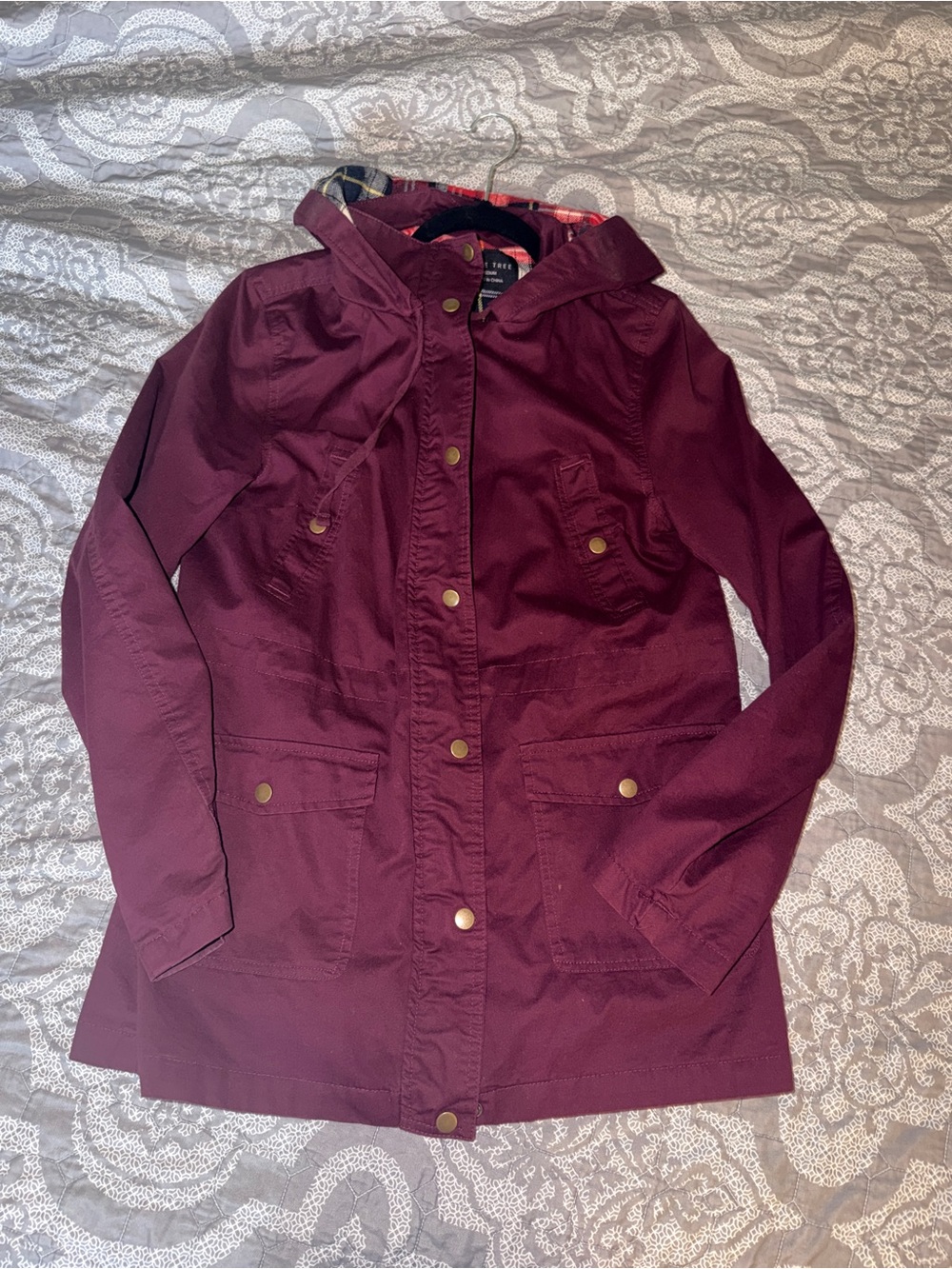 Love Tree Burgundy Hooded Utility Anorak